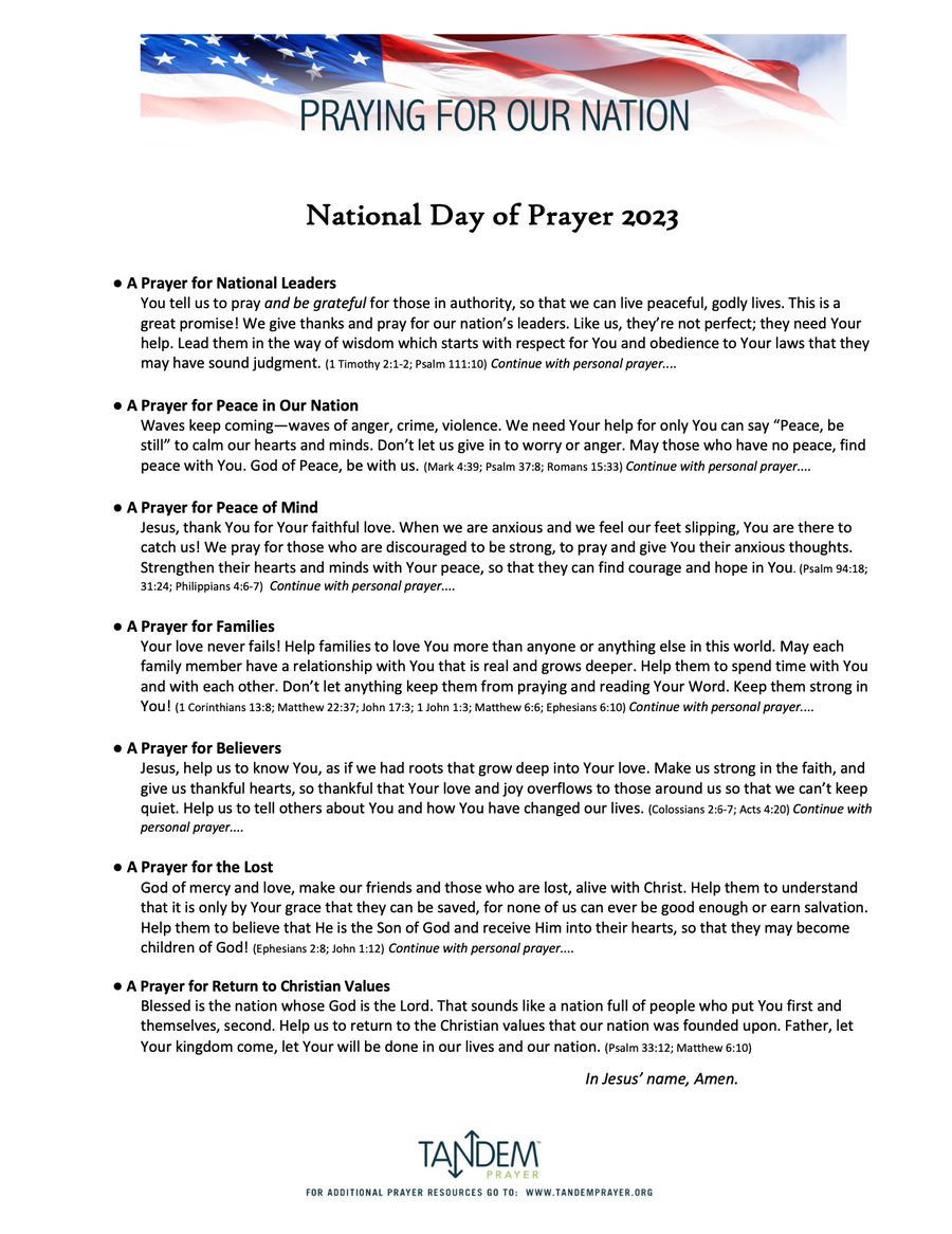 National Day of Prayer 2023 - Prayer Guide by Tandem Prayer