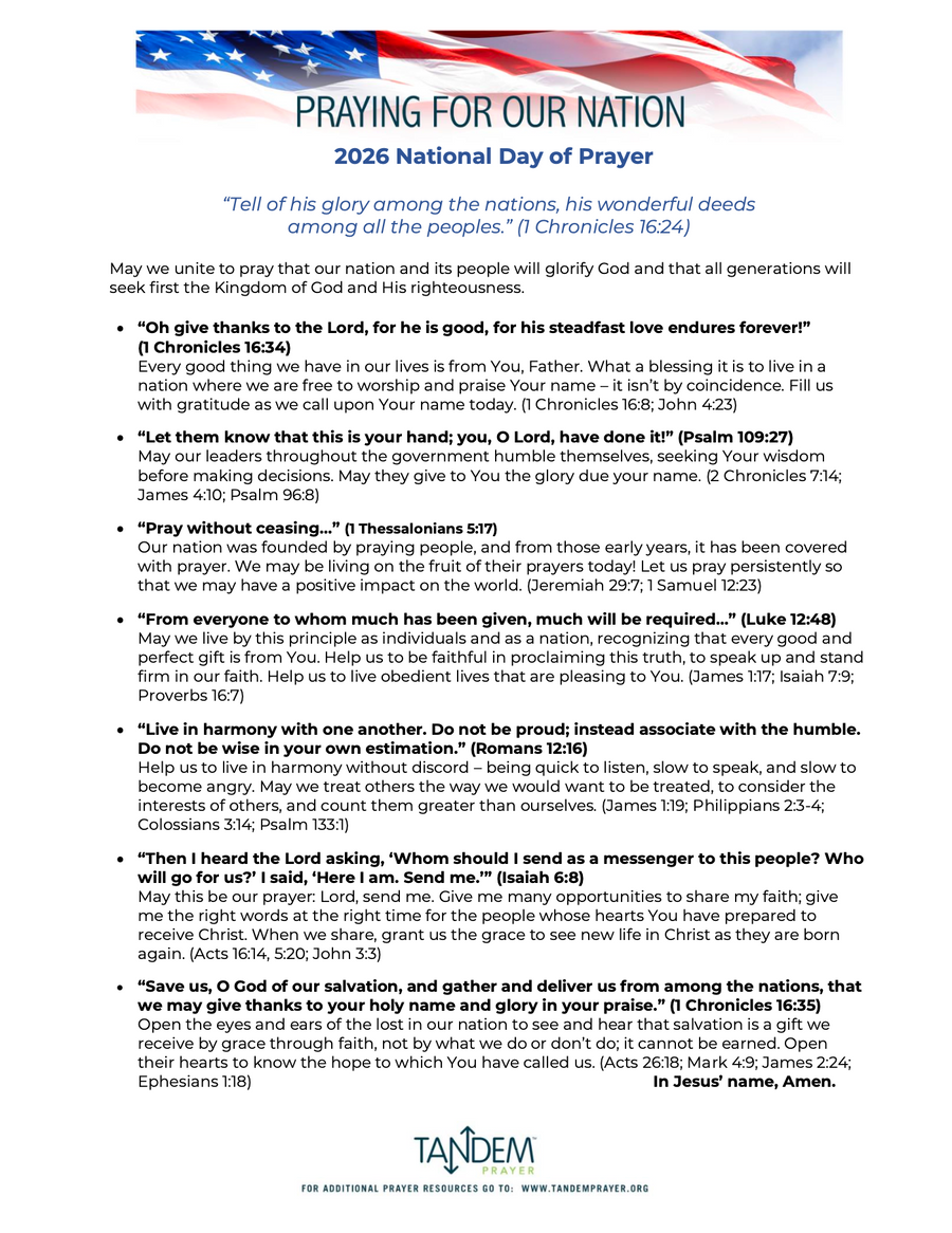 National Day of Prayer 2026 - Prayer Guide by Tandem Prayer