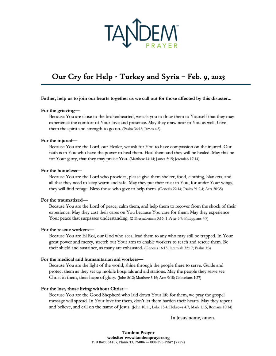 Our Cry for Help for Turkey and Syria, 2-9-23